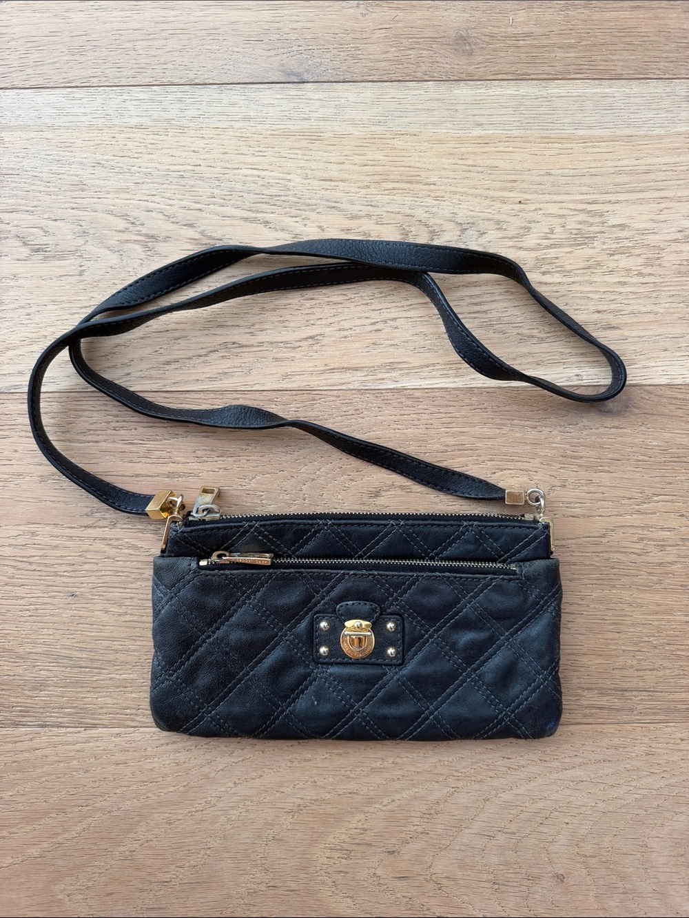 Marc Jacob Black Quilted Crossbody Bag with Gold Hardware